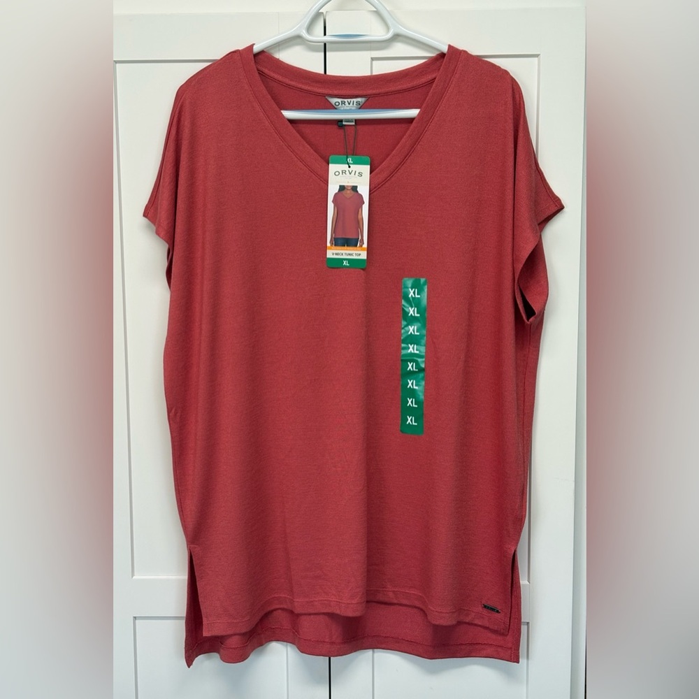 NEW Orvis Cap Sleeve T-Shirt Top V-Neck Tomato Red Super Soft Wmn's XL